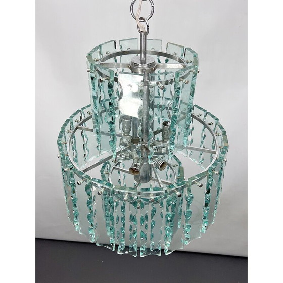 Image 1 of Lustre vintage italien en verre et laiton de Fontana Arte pour Zero Quattro, 1970