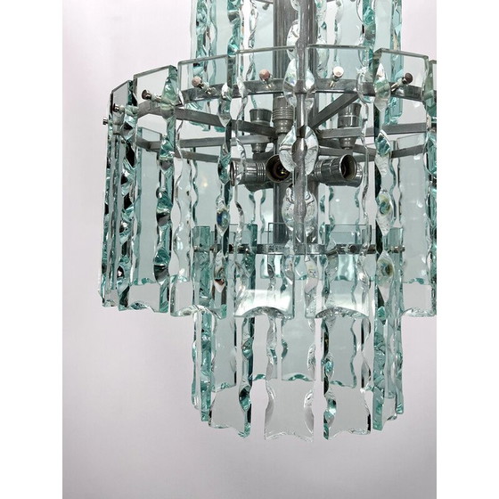 Image 1 of Lustre vintage italien en verre et laiton de Fontana Arte pour Zero Quattro, 1970