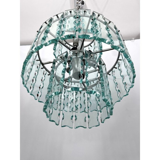 Image 1 of Lustre vintage italien en verre et laiton de Fontana Arte pour Zero Quattro, 1970