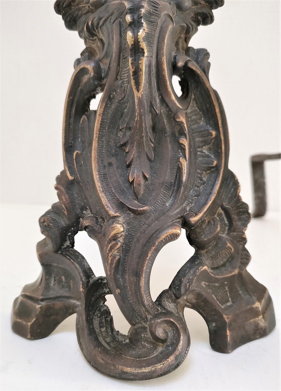 Image 1 of Paire Chenets Cariatides Bronze Patine Noire