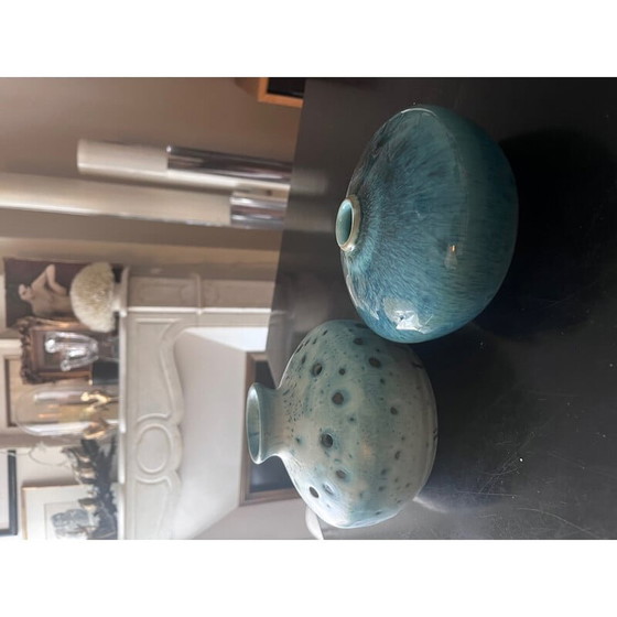Image 1 of Paire de vases vintage en céramique bleue, 1970