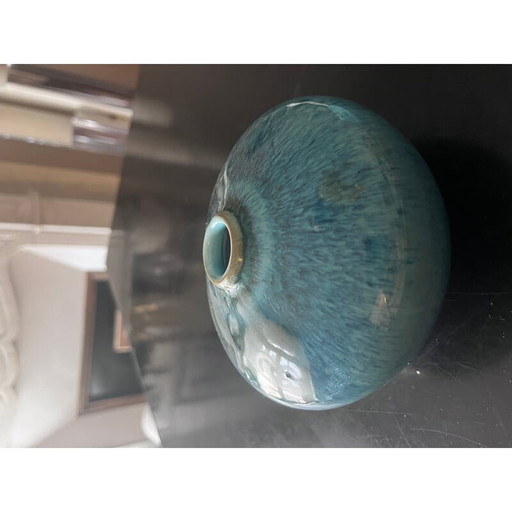 Paire de vases vintage en céramique bleue, 1970