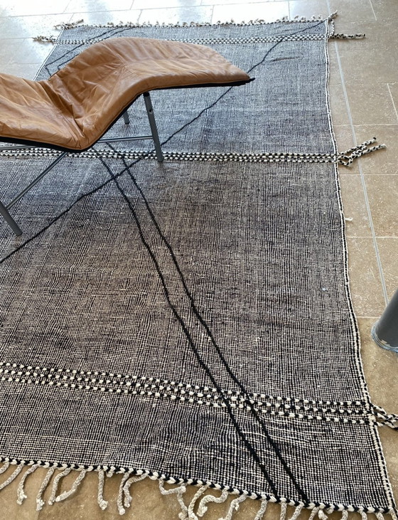 Image 1 of Tapis berbère Zanafi Tissé plat Kilim Noir Crème 3/2M