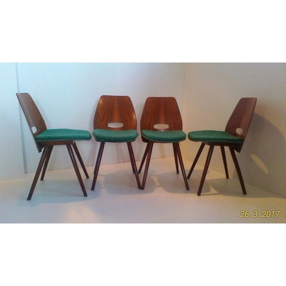 Image 1 of Ensemble de 4 chaises de salle à manger en bois de hêtre - années 1960