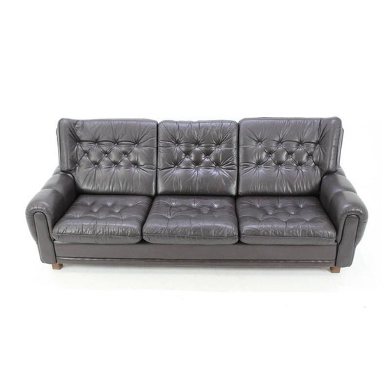 Image 1 of Canapé 3 places en cuir marron Mid Century - années 1960