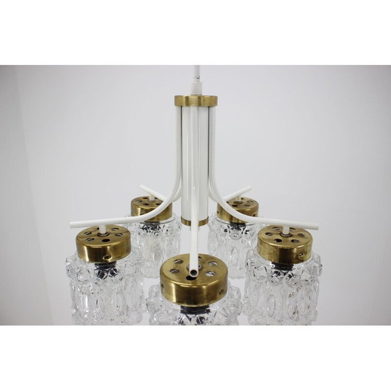 Image 1 of Lustre vintage en verre et laiton par Kamenický Šenov, Tchécoslovaquie 1970