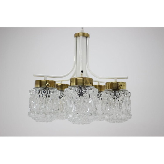 Image 1 of Lustre vintage en verre et laiton par Kamenický Šenov, Tchécoslovaquie 1970