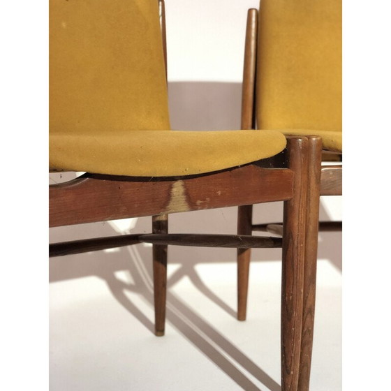 Image 1 of Ensemble de 4 chaises vintage en tissu et bois de rose, 1960