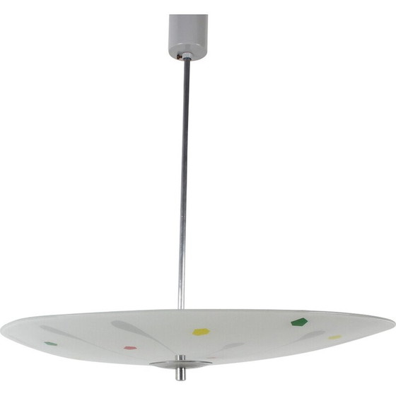 Image 1 of Lampe suspendue vintage en verre et métal par Napako, Tchécoslovaquie années 1960