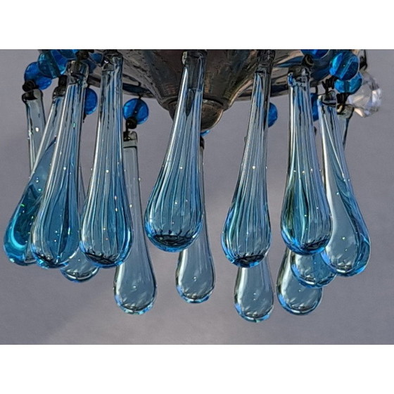 Image 1 of Lustre cascade vintage en verre bleu de Murano, Italie, années 1960