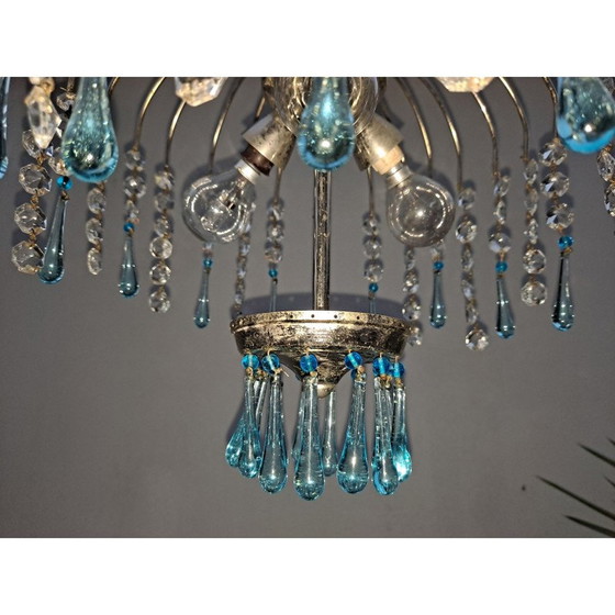 Image 1 of Lustre cascade vintage en verre bleu de Murano, Italie, années 1960