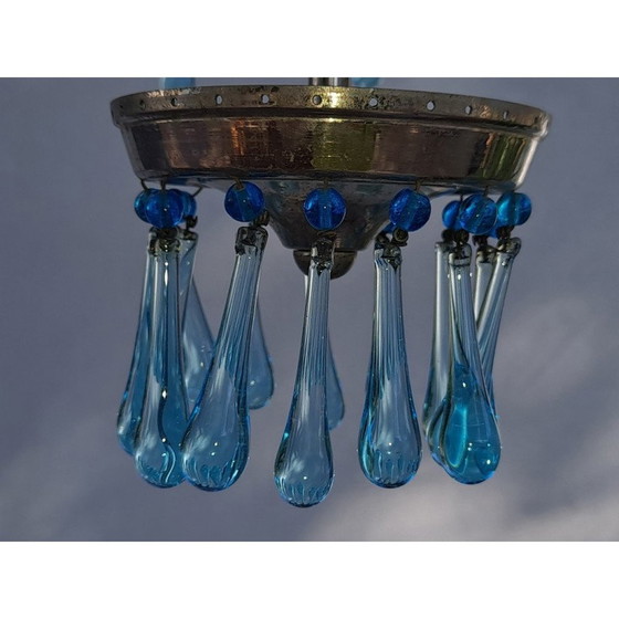 Image 1 of Lustre cascade vintage en verre bleu de Murano, Italie, années 1960