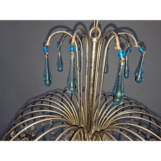 Image 1 of Lustre cascade vintage en verre bleu de Murano, Italie, années 1960