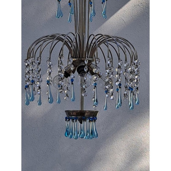 Image 1 of Lustre cascade vintage en verre bleu de Murano, Italie, années 1960