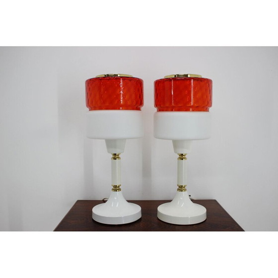 Image 1 of Paire de lampes de table vintage en verre et laiton, Tchèque1960