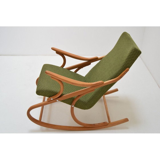 Image 1 of Fauteuil à bascule vintage en tissu et bois par Ton, Tchécoslovaquie 1970