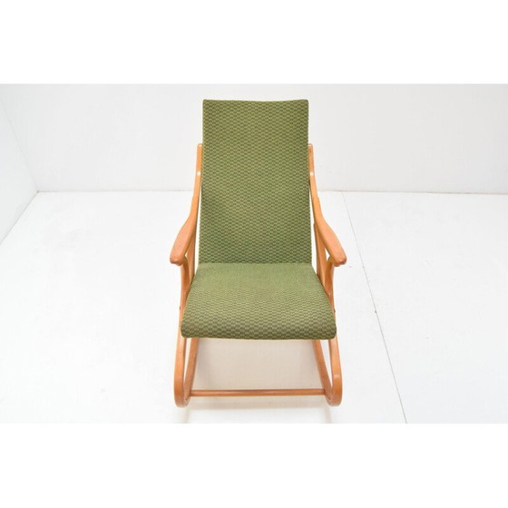 Image 1 of Fauteuil à bascule vintage en tissu et bois par Ton, Tchécoslovaquie 1970