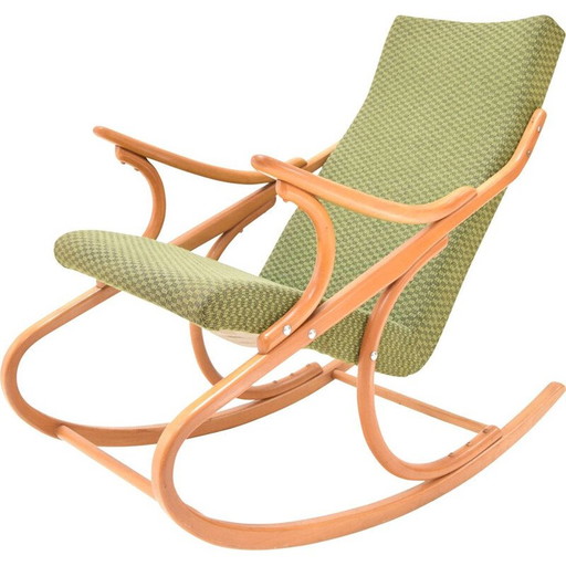 Fauteuil à bascule vintage en tissu et bois par Ton, Tchécoslovaquie 1970