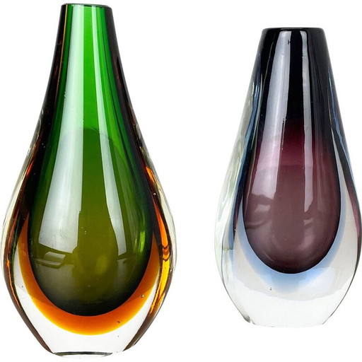 Paire de vases Sommerso en verre de Murano multicolore, Italie, années 1970