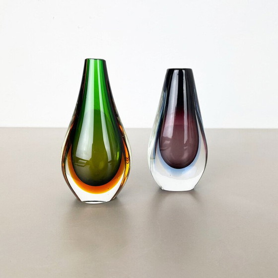 Image 1 of Paire de vases Sommerso en verre de Murano multicolore, Italie, années 1970