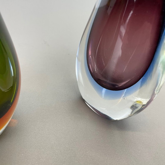 Image 1 of Paire de vases Sommerso en verre de Murano multicolore, Italie, années 1970