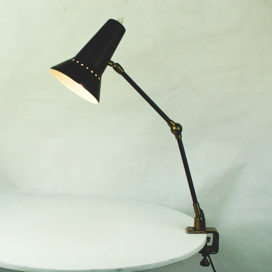Image 1 of Lampe de bureau vintage en laiton noir italien par Stilnovo, 1950