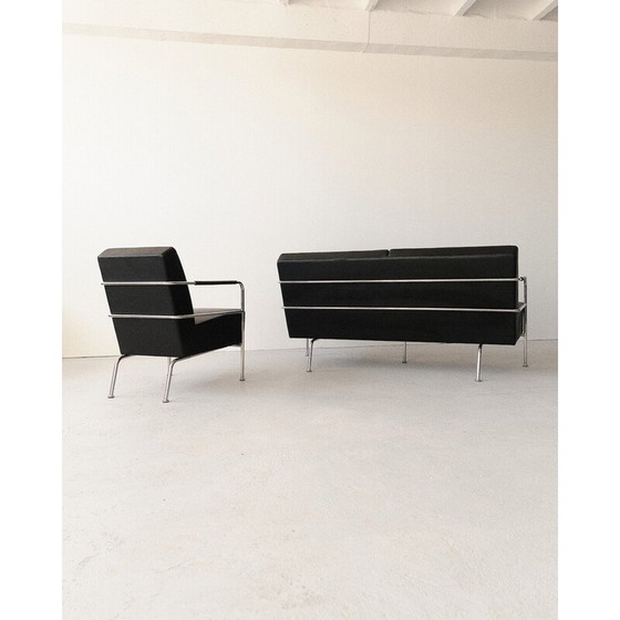 Image 1 of Ensemble de salon vintage en acier chromé et cuir par Gunilla Allard, 1960