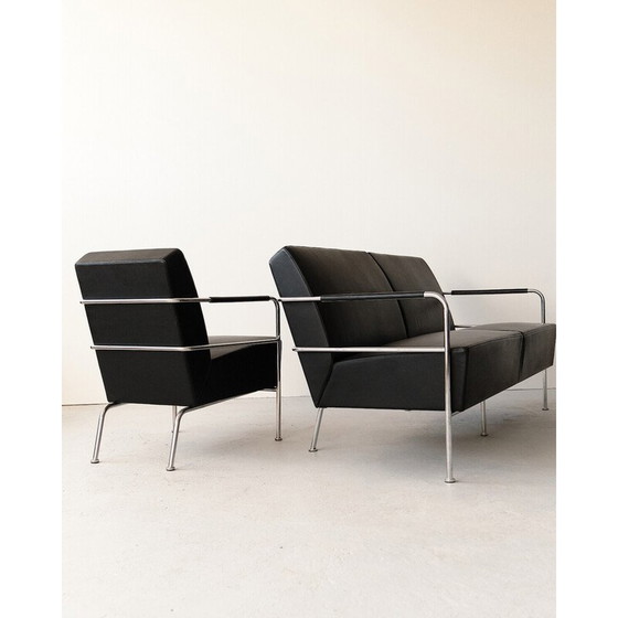 Image 1 of Ensemble de salon vintage en acier chromé et cuir par Gunilla Allard, 1960