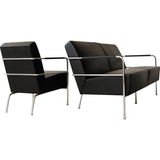 Image 1 of Ensemble de salon vintage en acier chromé et cuir par Gunilla Allard, 1960