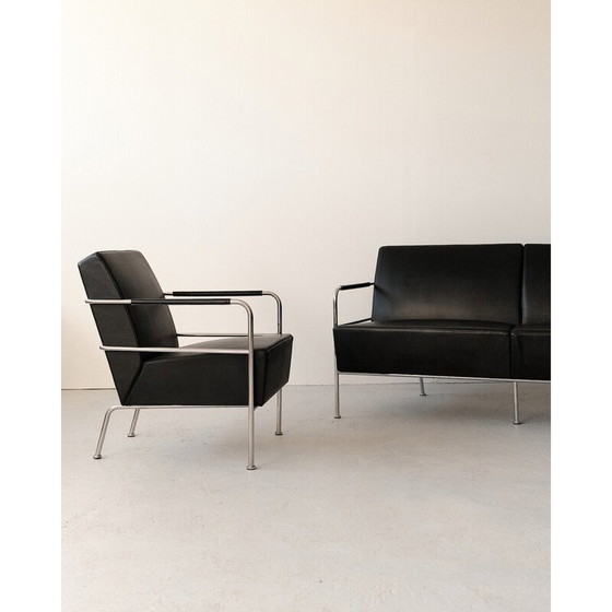 Image 1 of Ensemble de salon vintage en acier chromé et cuir par Gunilla Allard, 1960