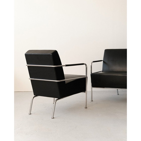 Image 1 of Ensemble de salon vintage en acier chromé et cuir par Gunilla Allard, 1960