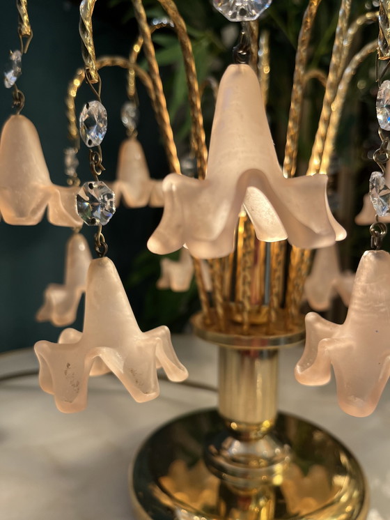 Image 1 of 2 pièces Lampes de table en forme de goutte d'eau à fleurs roses Vintage