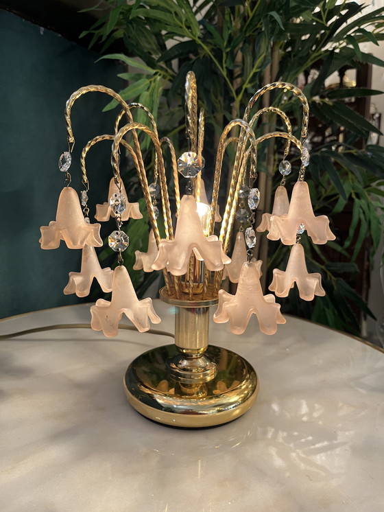 Image 1 of 2 pièces Lampes de table en forme de goutte d'eau à fleurs roses Vintage