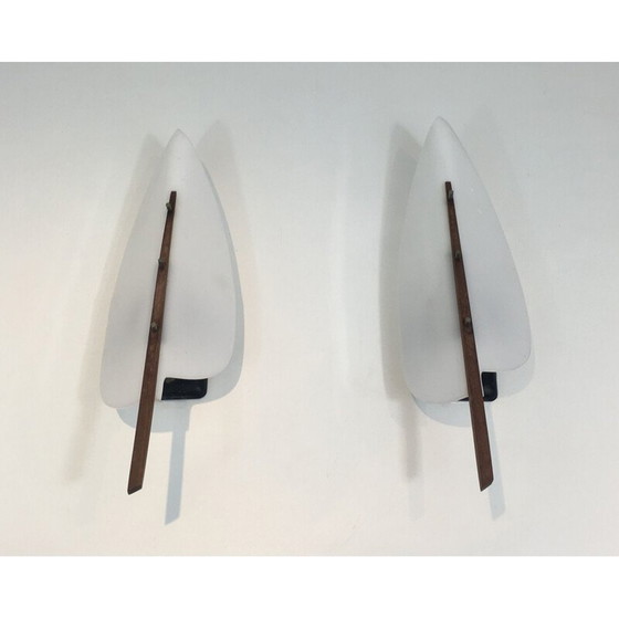 Image 1 of Paire d'appliques vintage en bois et plastique blanc, 1970
