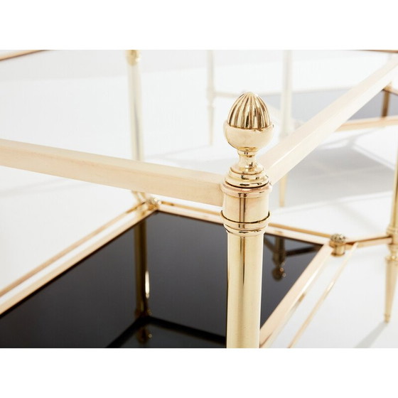 Image 1 of Paire de tables d'appoint vintage en laiton et verre opalin pour La Maison Jansen, 1970