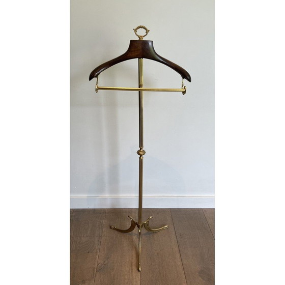 Image 1 of Valet de chambre vintage en laiton et bois, France 1940