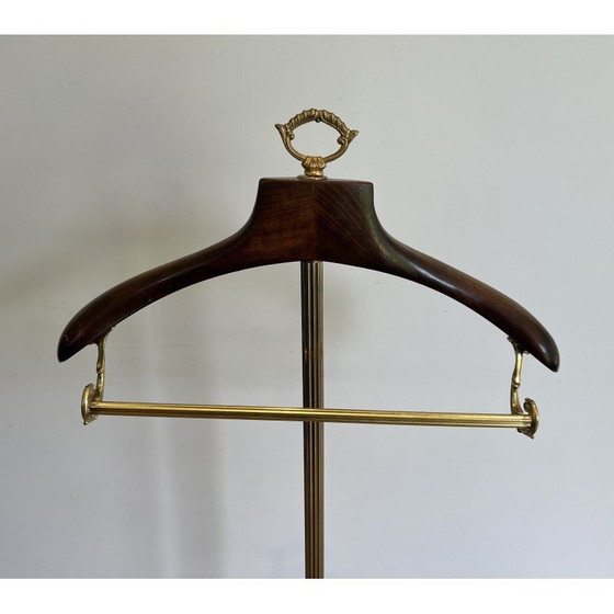 Image 1 of Valet de chambre vintage en laiton et bois, France 1940