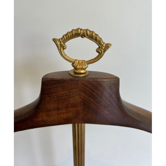 Image 1 of Valet de chambre vintage en laiton et bois, France 1940