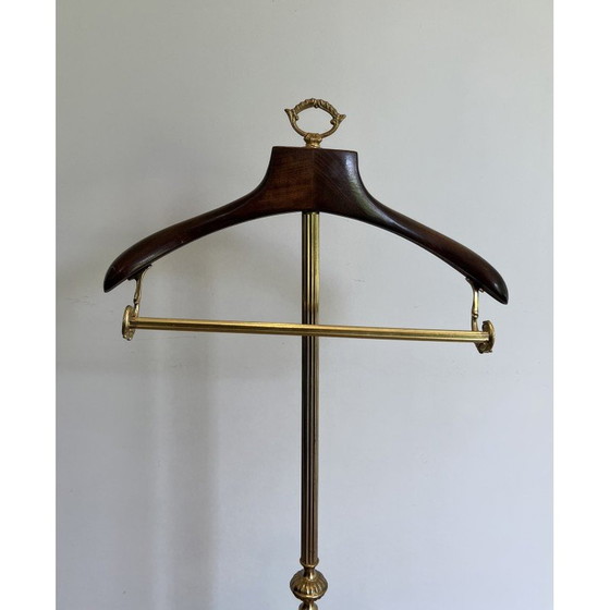 Image 1 of Valet de chambre vintage en laiton et bois, France 1940