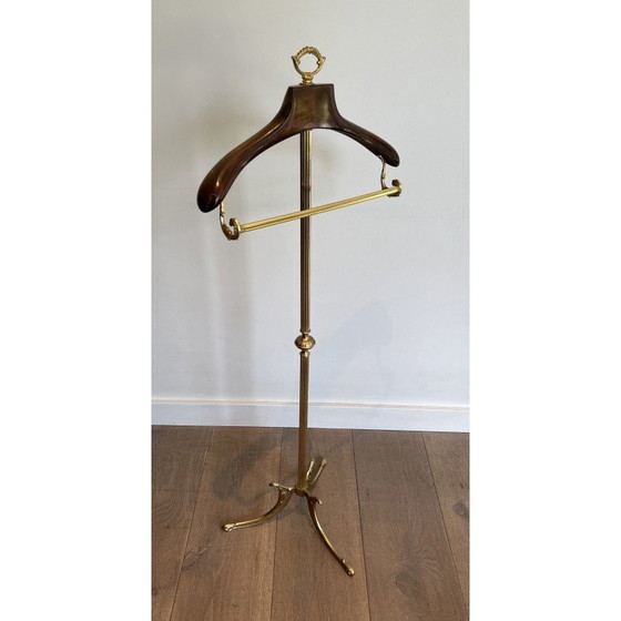 Image 1 of Valet de chambre vintage en laiton et bois, France 1940