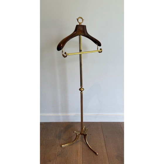 Image 1 of Valet de chambre vintage en laiton et bois, France 1940