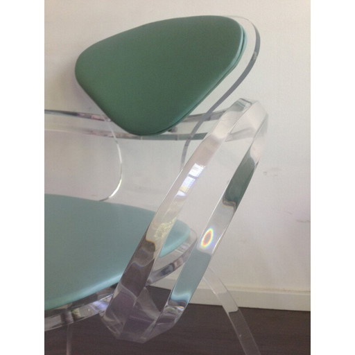 Chaise vintage en lucite avec dossier vert, 1980