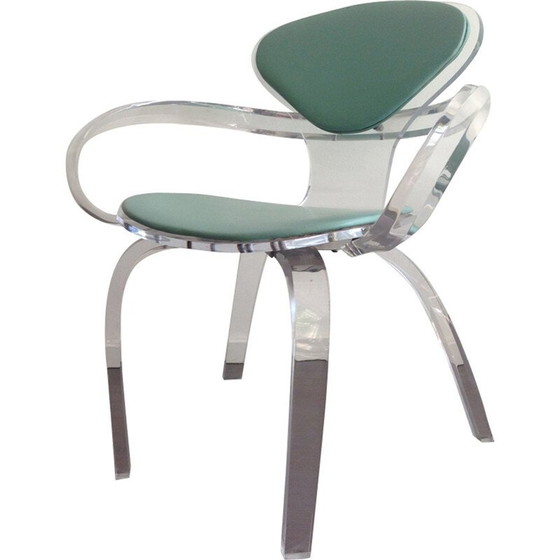 Image 1 of Chaise vintage en lucite avec dossier vert, 1980