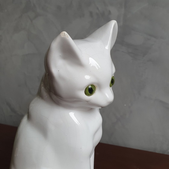 Image 1 of Statue de chat vintage 1980 avec yeux en verre