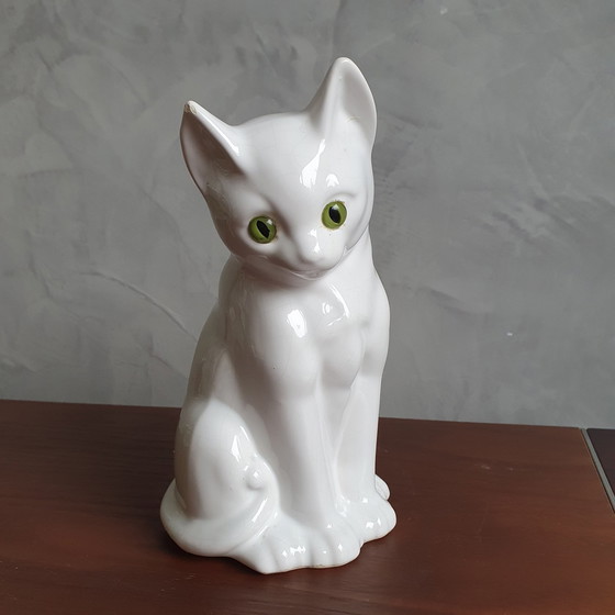 Image 1 of Statue de chat vintage 1980 avec yeux en verre