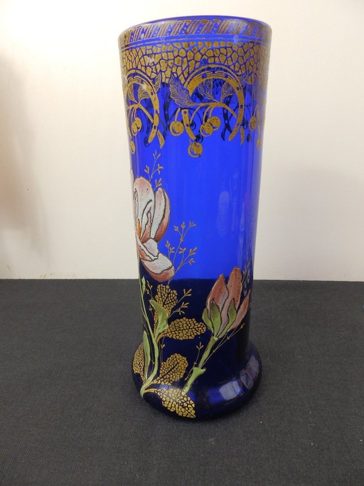 Vase Art Nouveau En Verre Émaillé Par Legras