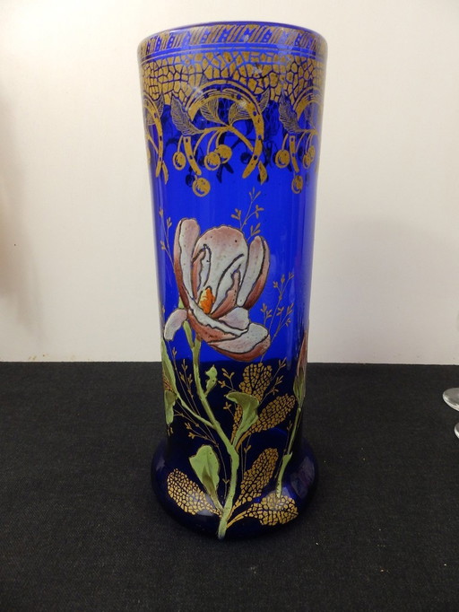 Vase Art Nouveau En Verre Émaillé Par Legras