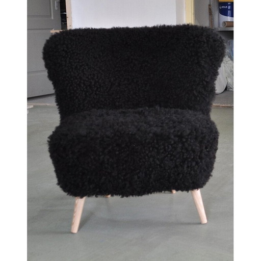 Chaise Cocktail Club vintage en peau de mouton, 1960