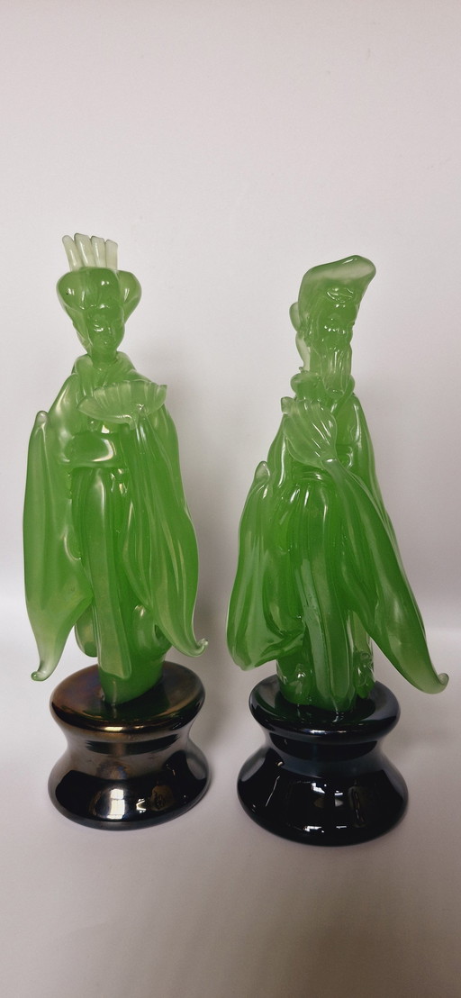 Paire de sculptures en verre de Murano Ermanno Nason Jade