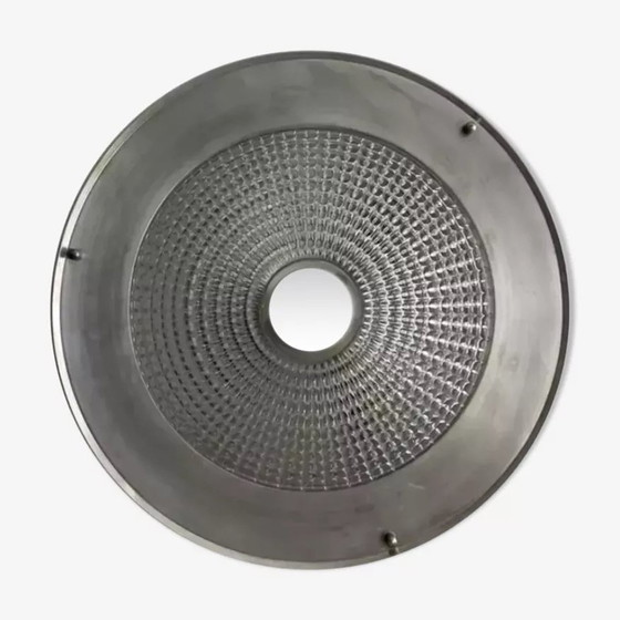 Image 1 of Plafonnier Vintage En Métal Et Verre Moulé Pressé, France 1970